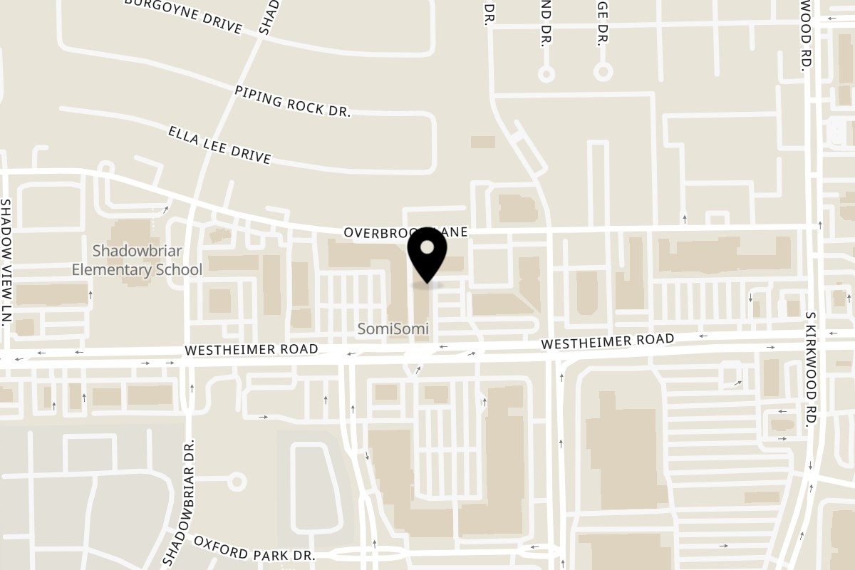Map showing the location of The Social Bistro and Smoothies on 12126 Westheimer Rd 124 124 a in Houston